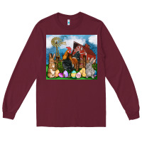 Burgundy Farm animals 20oz Long Sleeve Tee - OliviaCreatesArt