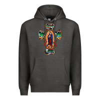 Charcoal Heather Our Lady Of Guadalupe Cross Premium Hoodie - RanaPortraitStore