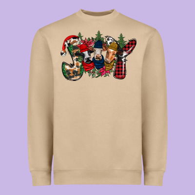 Joy Christmas Cows Heavyweight Sweatshirt Designed By Cowhidedigitalart