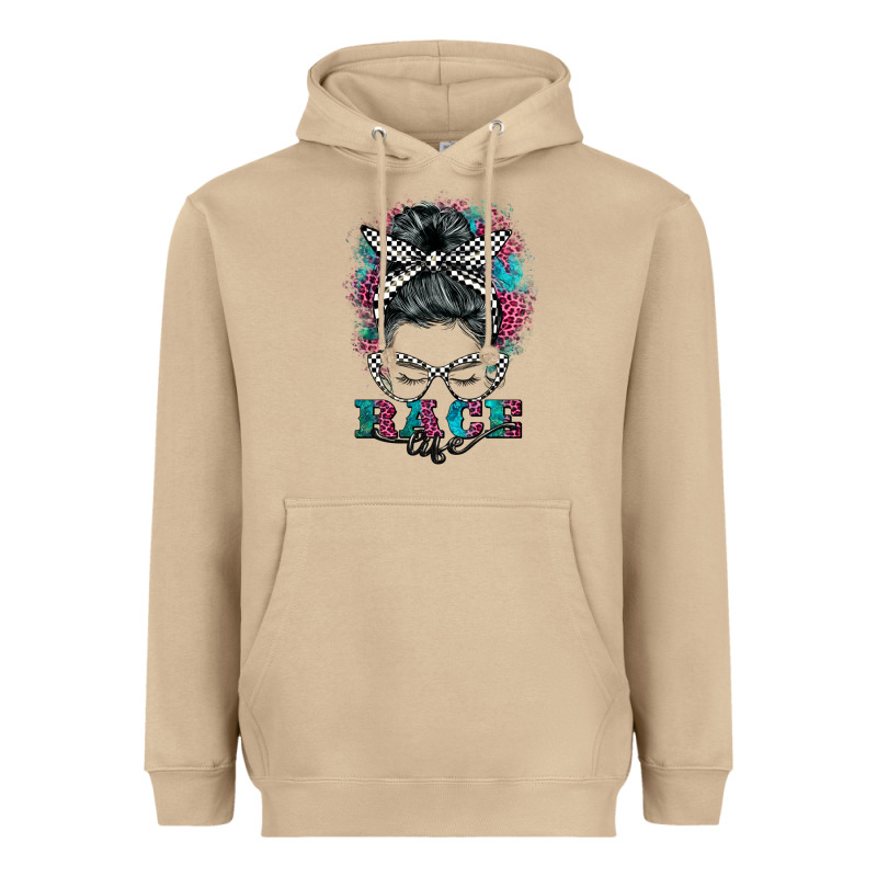 Race Life  Messy Bun Heavyweight Hoodie by BarkalooDesign | Teevron