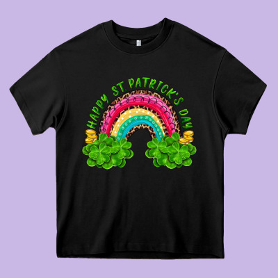 Happy St Patricks Day Rainbow And Shamrock Heavy Core Tee Designed By Ranaportraitstore