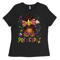 Black mardi gras principal afro messy bun Ladies Tee - texasbilliewilder