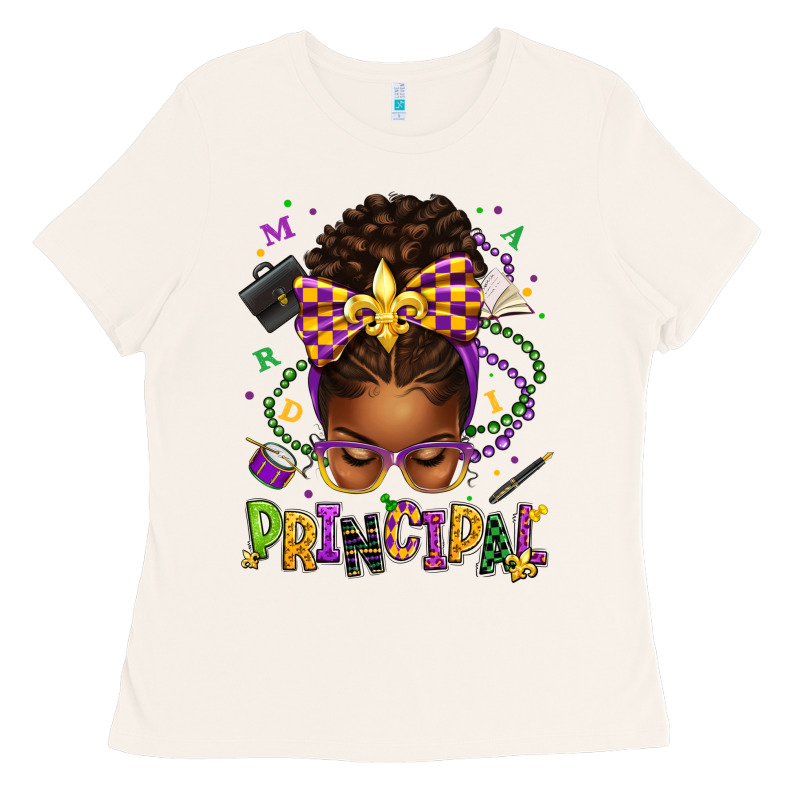 Mardi Gras Principal Afro Messy Bun Ladies Tee by texasbilliewilder | Teevron