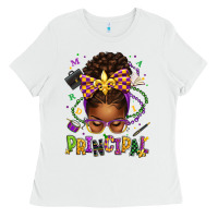 White mardi gras principal afro messy bun Ladies Tee - texasbilliewilder