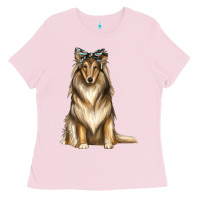 Bubblegum Pink collie with bandanna Ladies Tee - texasbilliewilder
