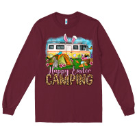 Burgundy Happy Easter camping Long Sleeve Tee - OliviaCreatesArt