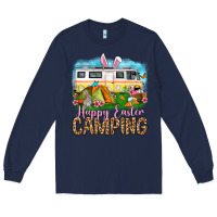 Navy Happy Easter camping Long Sleeve Tee - OliviaCreatesArt
