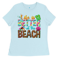 Baby Blue Life is better at the beach Ladies Tee - NancyCooperArtShop