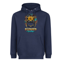 Navy blessed mama messy bun Heavyweight Hoodie - BarkalooDesign