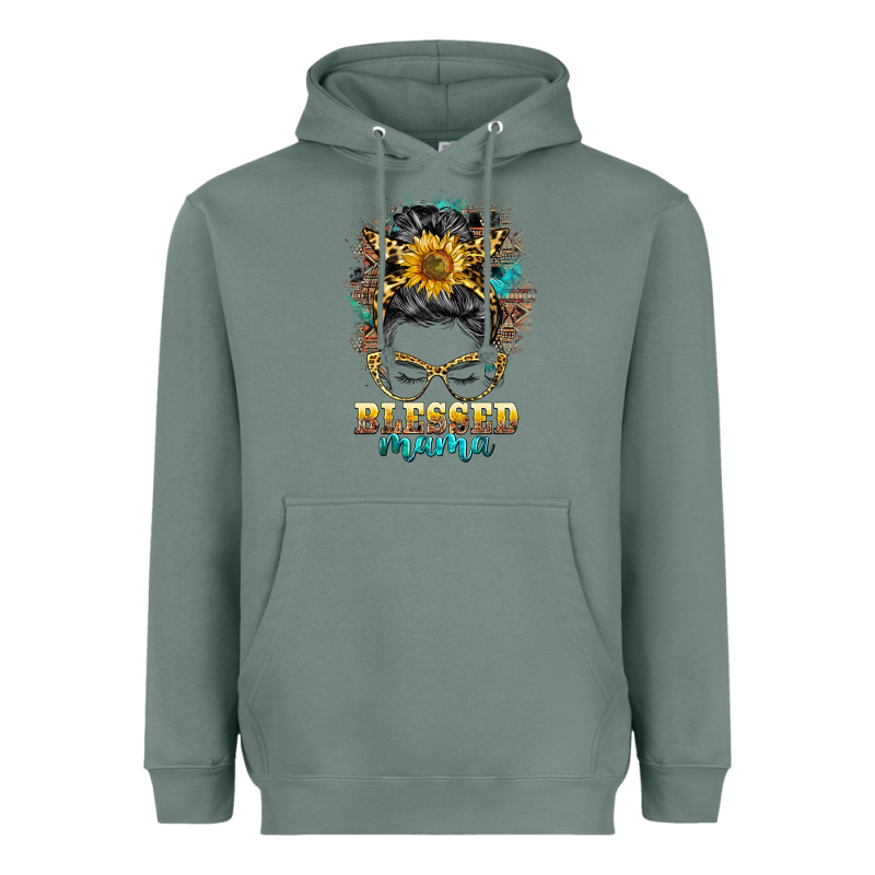 Blessed Mama Messy Bun Heavyweight Hoodie by BarkalooDesign | Teevron