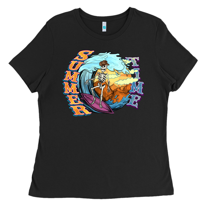 Summer Time Skeleton Surfing Ladies Tee by NancyCooperArtShop | Teevron