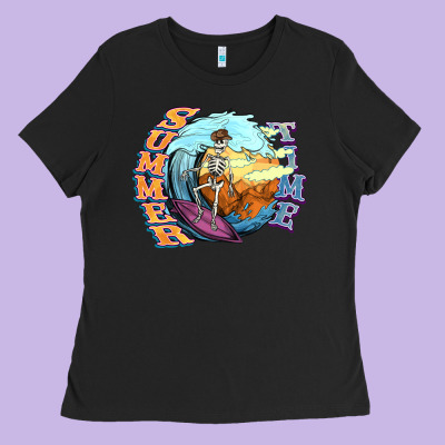 Summer Time Skeleton Surfing Ladies Tee Designed By Nancycooperartshop