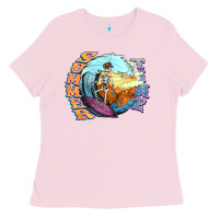 Bubblegum Pink summer time skeleton surfing Ladies Tee - NancyCooperArtShop