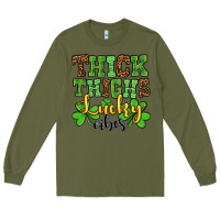 Army Green St. Patrick's Thick thighs lucky vibes Long Sleeve Tee - OliviaCreatesArt