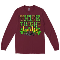 Burgundy St. Patrick's Thick thighs lucky vibes Long Sleeve Tee - OliviaCreatesArt