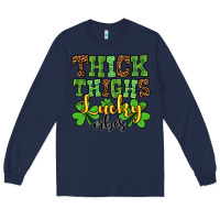 Navy St. Patrick's Thick thighs lucky vibes Long Sleeve Tee - OliviaCreatesArt