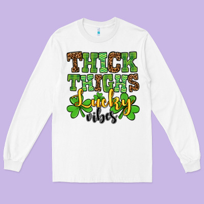 St. Patrick's Thick Thighs Lucky Vibes Long Sleeve Tee Designed By Oliviacreatesart