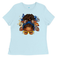 Baby Blue blue and gold american football afro messy bun Ladies Tee - texasbilliewilder