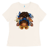 Bone blue and gold american football afro messy bun Ladies Tee - texasbilliewilder