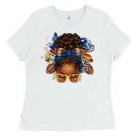 White blue and gold american football afro messy bun Ladies Tee - texasbilliewilder