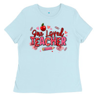 Baby Blue one loved teacher afro messy bun Ladies Tee - texasbilliewilder