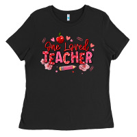 Black one loved teacher afro messy bun Ladies Tee - texasbilliewilder