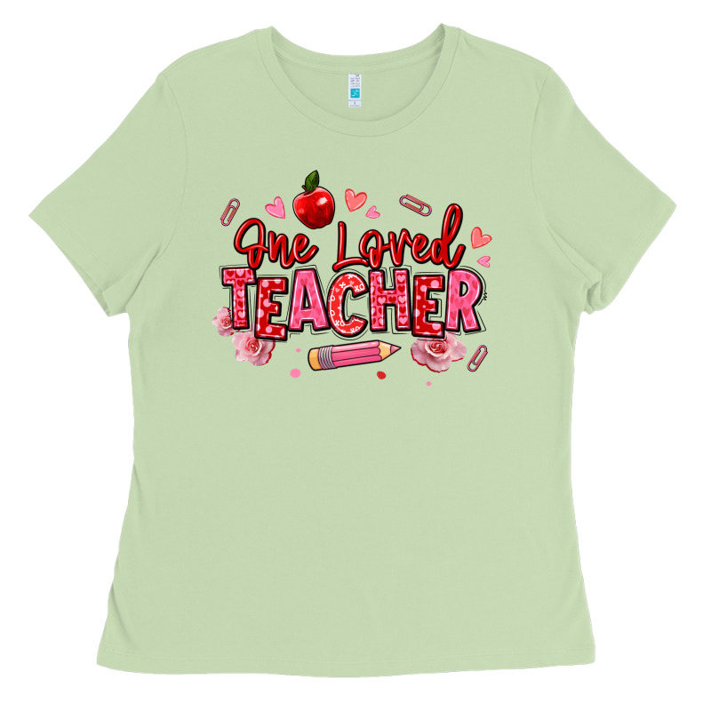 One Loved Teacher Afro Messy Bun Ladies Tee by texasbilliewilder | Teevron
