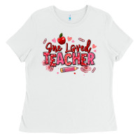 White one loved teacher afro messy bun Ladies Tee - texasbilliewilder
