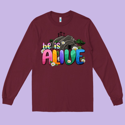 Easter Day He Is Alive Long Sleeve Tee Designed By Oliviacreatesart