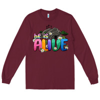 Burgundy Easter Day He is alive Long Sleeve Tee - OliviaCreatesArt