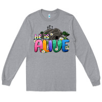 Heather Grey Easter Day He is alive Long Sleeve Tee - OliviaCreatesArt