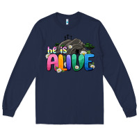 Navy Easter Day He is alive Long Sleeve Tee - OliviaCreatesArt
