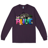 Plum Easter Day He is alive Long Sleeve Tee - OliviaCreatesArt