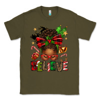 Army Green christmas believe afro messy bun Classic Tee - texasbilliewilder
