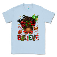 Dusty Blue christmas believe afro messy bun Classic Tee - texasbilliewilder