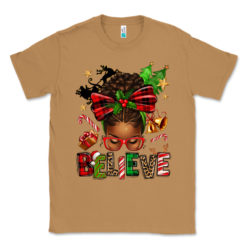 Christmas Believe Afro Messy Bun Classic Tee by texasbilliewilder | Teevron