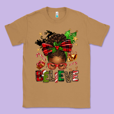 Christmas Believe Afro Messy Bun Classic Tee Designed By Texasbilliewilder