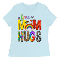 Baby Blue Free Mom Hugs with Butterflies Ladies Tee - texasbilliewilder