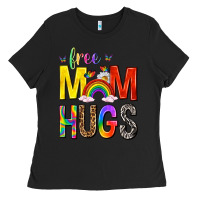 Black Free Mom Hugs with Butterflies Ladies Tee - texasbilliewilder