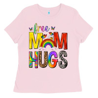 Bubblegum Pink Free Mom Hugs with Butterflies Ladies Tee - texasbilliewilder