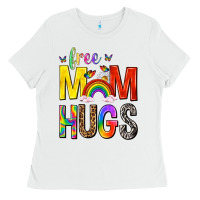 White Free Mom Hugs with Butterflies Ladies Tee - texasbilliewilder
