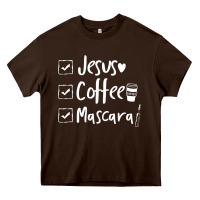 Chocolate Brown Checklist Jesus Coffee Mascara Heavy Core Tee - trangStudio
