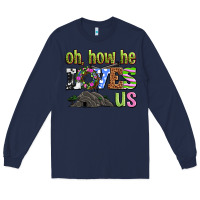 Navy Easter Day Oh he loves us Long Sleeve Tee - OliviaCreatesArt