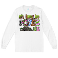 White Easter Day Oh he loves us Long Sleeve Tee - OliviaCreatesArt