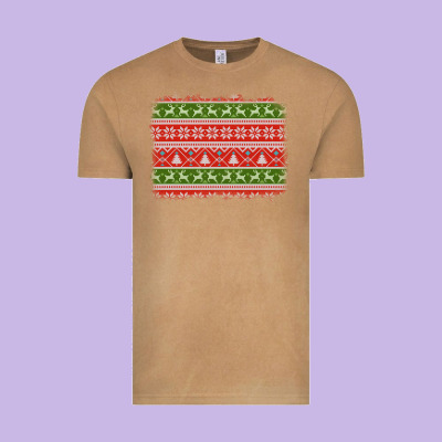 Knitted Christmas Reindeer Pine Tree Background Vintage Tee Designed By Jasminsmagicworld