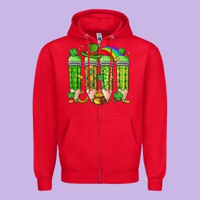 St. Patrick's Day Teacher Pencils Zipper Hoodie Designed By Artiststas