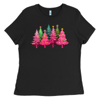 Black christmas tress with lights Ladies Tee - texasbilliewilder