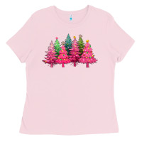 Bubblegum Pink christmas tress with lights Ladies Tee - texasbilliewilder