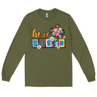Army Green Easter Day He is risen Long Sleeve Tee - OliviaCreatesArt