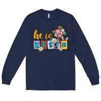 Navy Easter Day He is risen Long Sleeve Tee - OliviaCreatesArt